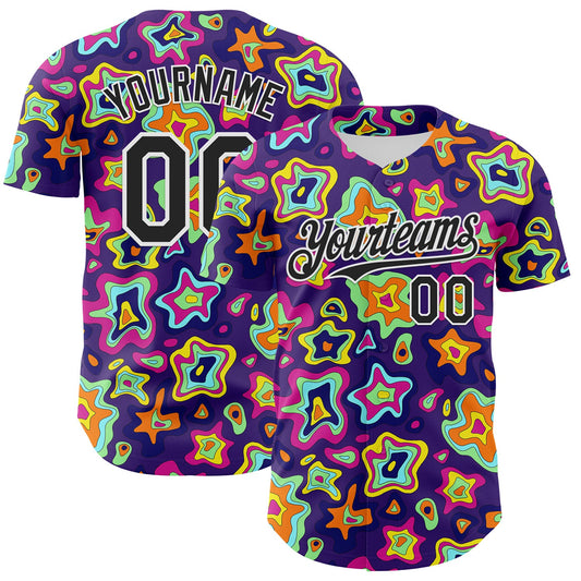 Custom Purple Black-White 3D Pattern Design Rave Psychedelic Fluid Art Authentic Baseball Jersey - Sky-Custom