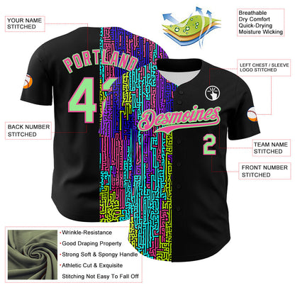 Custom Black Pea Green-Pink 3D Pattern Design Rave Psychedelic Neon Fluid Art Authentic Baseball Jersey - Sky-Custom