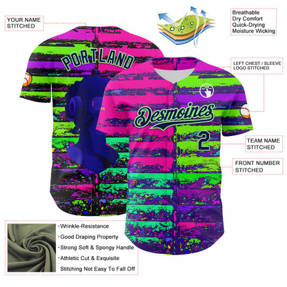 Custom Pink Navy-Pea Green 3D Pattern Design Rave Psychedelic Neon Fluid Art Authentic Baseball Jersey - Sky-Custom