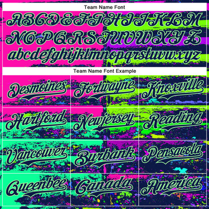 Custom Pink Navy-Pea Green 3D Pattern Design Rave Psychedelic Neon Fluid Art Authentic Baseball Jersey - Sky-Custom