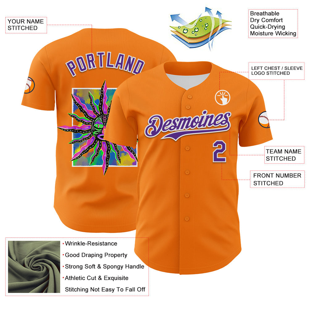 Custom Bay Orange Purple-White 3D Pattern Design Rave Psychedelic Neon Fluid Art Authentic Baseball Jersey - Sky-Custom