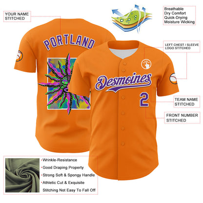 Custom Bay Orange Purple-White 3D Pattern Design Rave Psychedelic Neon Fluid Art Authentic Baseball Jersey - Sky-Custom