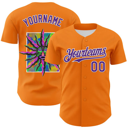 Custom Bay Orange Purple-White 3D Pattern Design Rave Psychedelic Neon Fluid Art Authentic Baseball Jersey - Sky-Custom