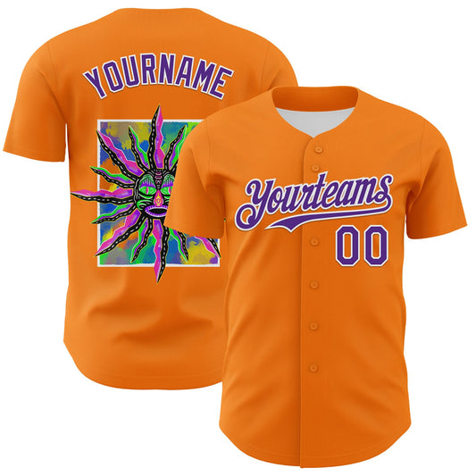 Custom Bay Orange Purple-White 3D Pattern Design Rave Psychedelic Neon Fluid Art Authentic Baseball Jersey - Sky-Custom