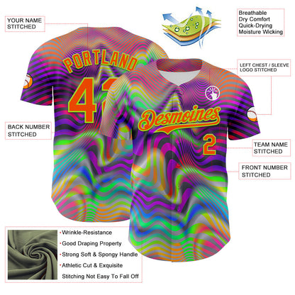 Custom Gray Orange-Neon Green 3D Pattern Design Rave Psychedelic Neon Fluid Art Authentic Baseball Jersey - Sky-Custom