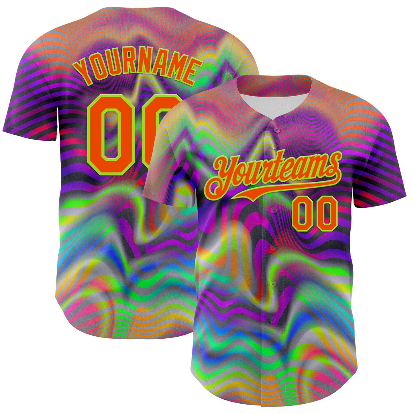 Custom Gray Orange-Neon Green 3D Pattern Design Rave Psychedelic Neon Fluid Art Authentic Baseball Jersey - Sky-Custom