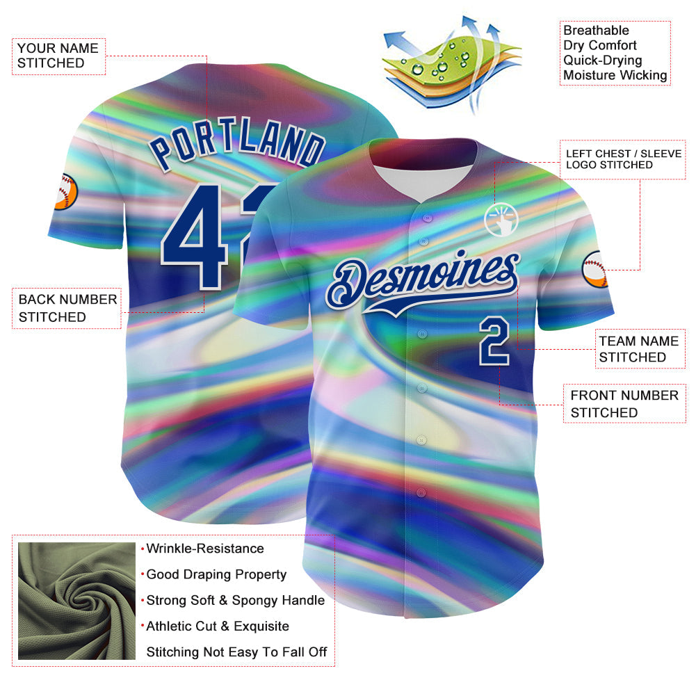 Custom White Royal 3D Pattern Design Rave Psychedelic Holographic Vaporwave Style Authentic Baseball Jersey - Sky-Custom