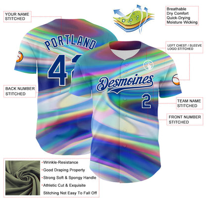 Custom White Royal 3D Pattern Design Rave Psychedelic Holographic Vaporwave Style Authentic Baseball Jersey - Sky-Custom