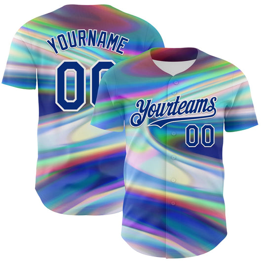 Custom White Royal 3D Pattern Design Rave Psychedelic Holographic Vaporwave Style Authentic Baseball Jersey - Sky-Custom
