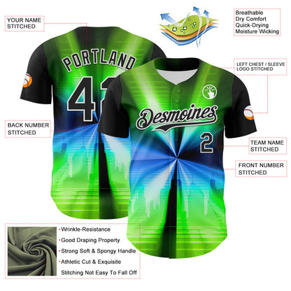 Custom Black White 3D Pattern Design Rave Psychedelic Aurora Authentic Baseball Jersey - Sky-Custom