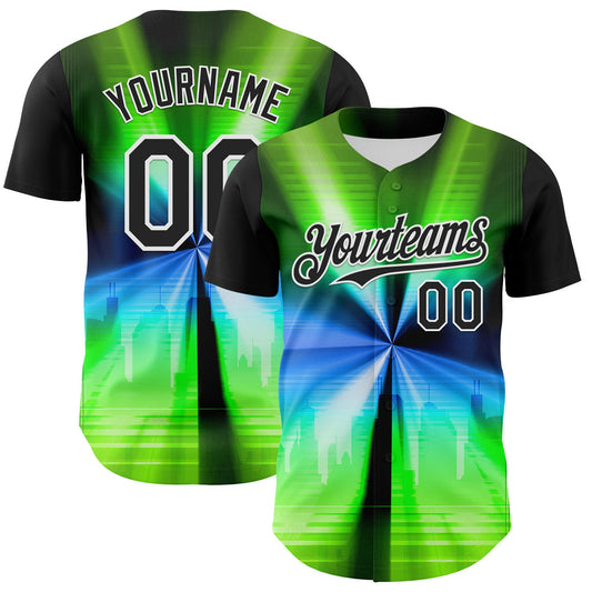 Custom Black White 3D Pattern Design Rave Psychedelic Aurora Authentic Baseball Jersey - Sky-Custom