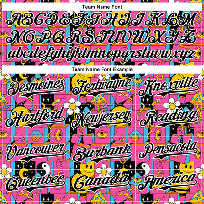 Custom Hot Pink Black-White 3D Pattern Design Rave Psychedelic Geometry Authentic Baseball Jersey - Sky-Custom