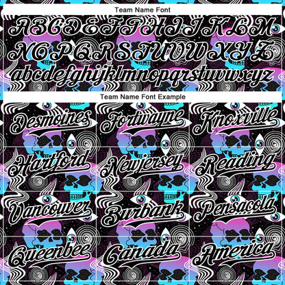 Custom Black White 3D Pattern Design Rave Psychedelic Skull Authentic Baseball Jersey - Sky-Custom