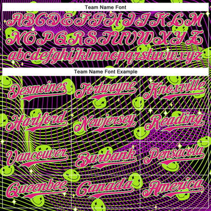 Custom Black Hot Pink-Pea Green 3D Pattern Design Rave Psychedelic Emoji Smile Authentic Baseball Jersey - Sky-Custom