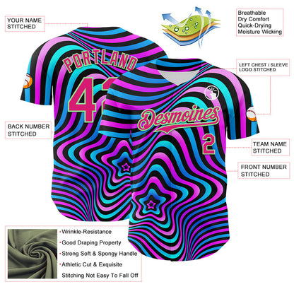 Custom Black Deep Pink-Pea Green 3D Pattern Design Rave Psychedelic Fluid Art Authentic Baseball Jersey - Sky-Custom