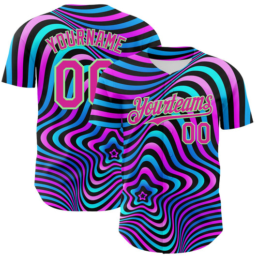 Custom Black Deep Pink-Pea Green 3D Pattern Design Rave Psychedelic Fluid Art Authentic Baseball Jersey - Sky-Custom