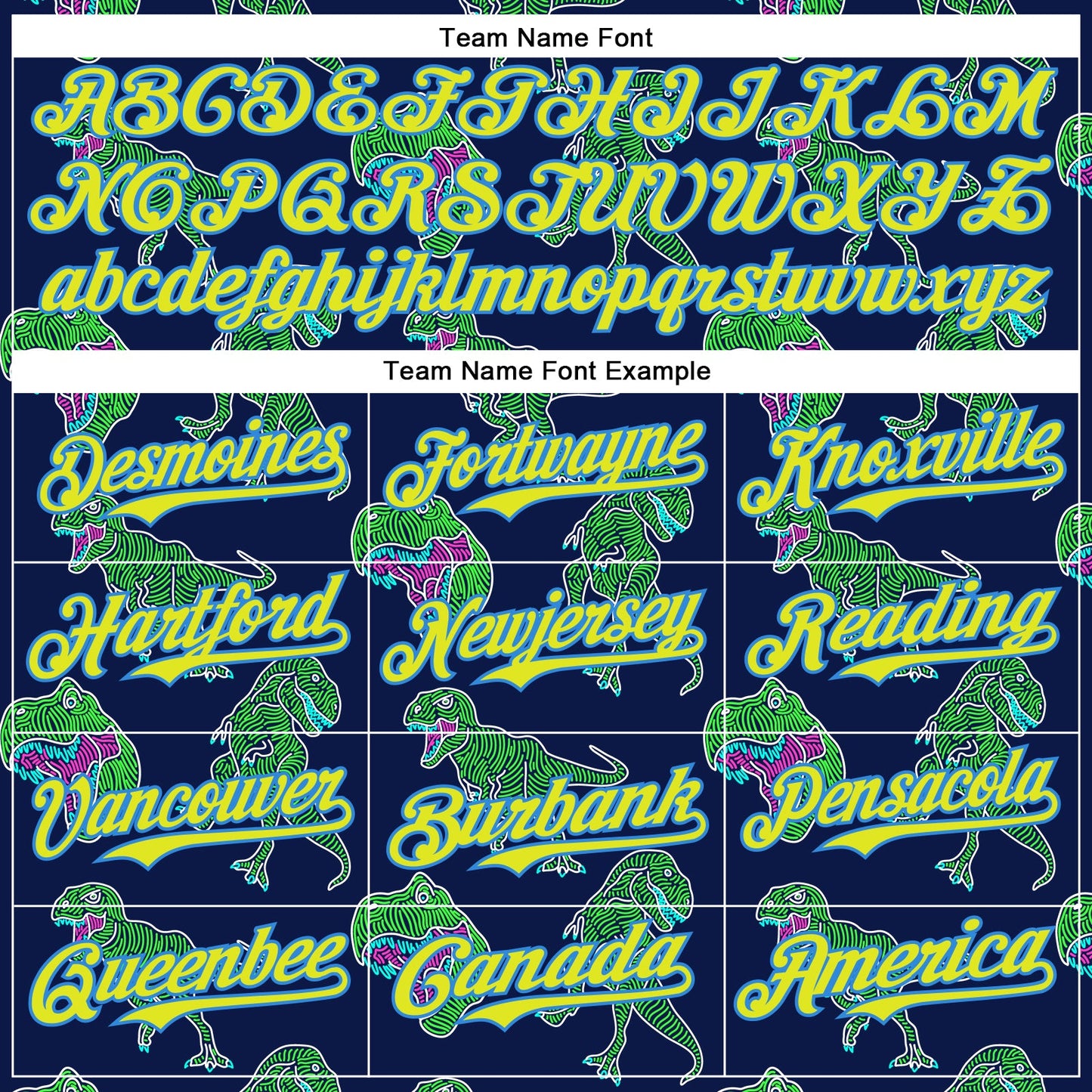 Custom Navy Neon Yellow-Electric Blue 3D Pattern Design Rave Psychedelic Neon Dinosaur Authentic Baseball Jersey - Sky-Custom