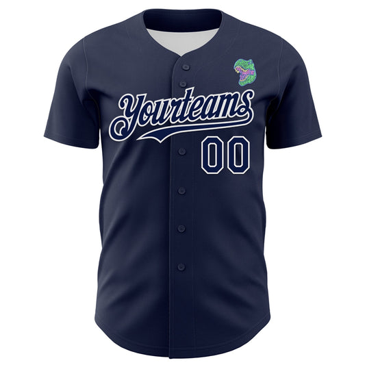 Custom Navy White 3D Pattern Design Rave Psychedelic Neon Dinosaur Authentic Baseball Jersey - Sky-Custom