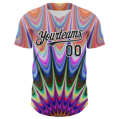 Custom Orange Black-White 3D Pattern Design Rave Psychedelic Fractal Style Authentic Baseball Jersey - Sky-Custom