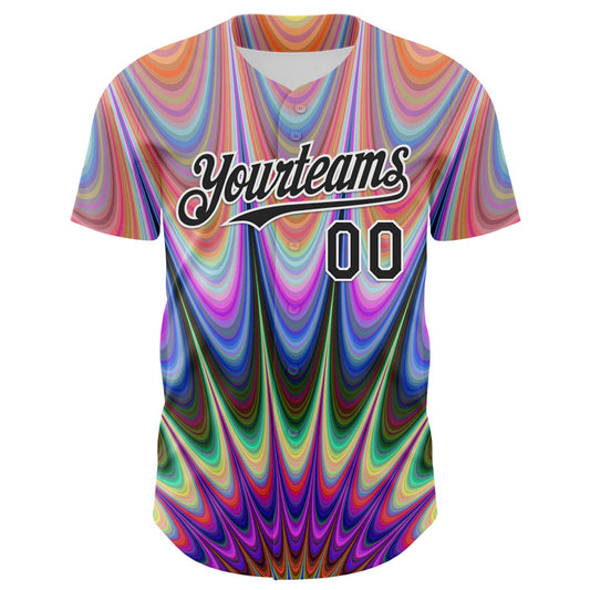 Custom Orange Black-White 3D Pattern Design Rave Psychedelic Fractal Style Authentic Baseball Jersey - Sky-Custom