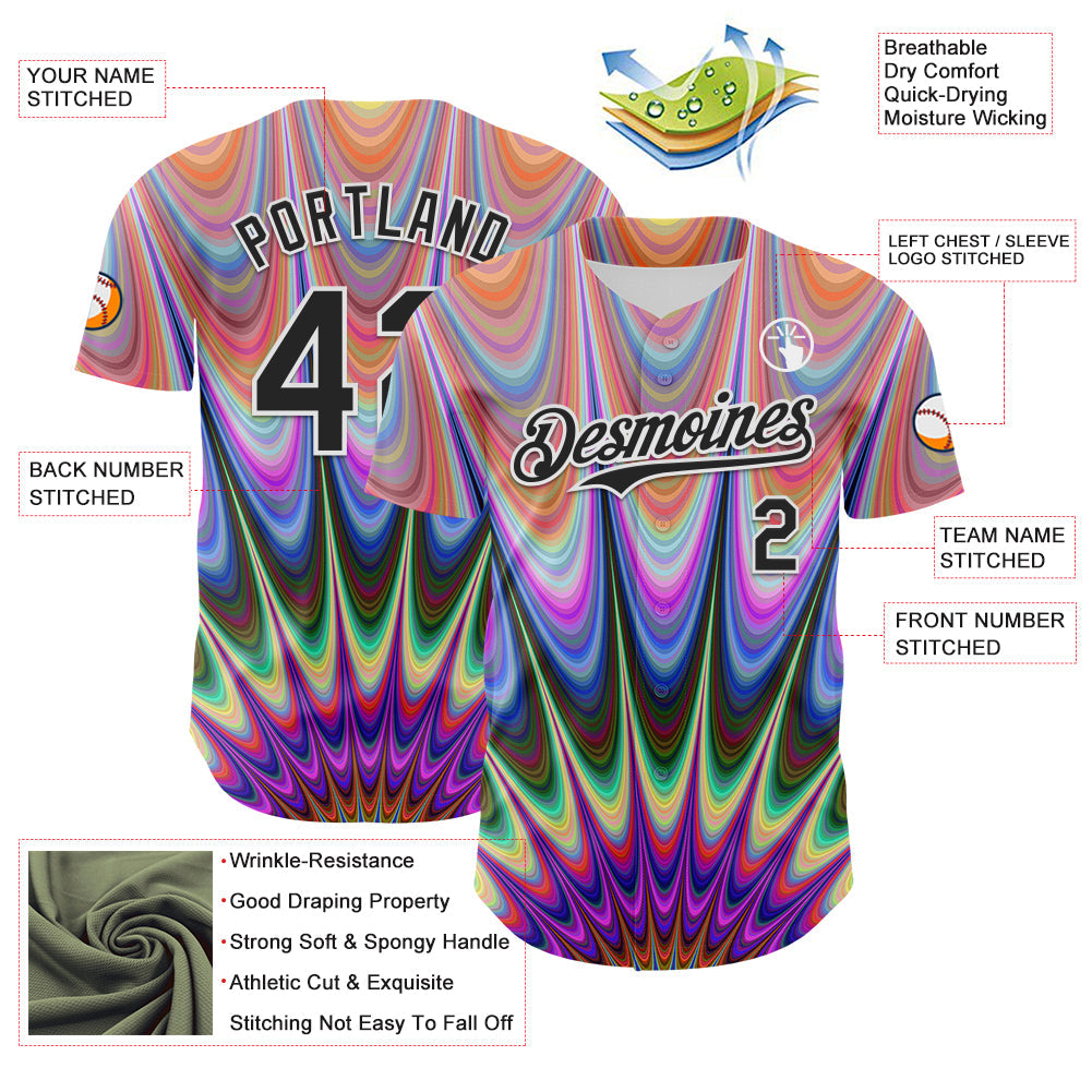 Custom Orange Black-White 3D Pattern Design Rave Psychedelic Fractal Style Authentic Baseball Jersey - Sky-Custom