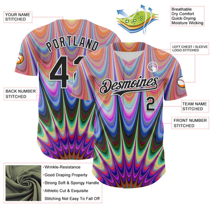 Custom Orange Black-White 3D Pattern Design Rave Psychedelic Fractal Style Authentic Baseball Jersey - Sky-Custom