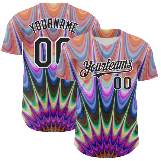 Custom Orange Black-White 3D Pattern Design Rave Psychedelic Fractal Style Authentic Baseball Jersey - Sky-Custom