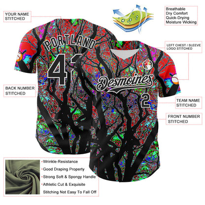 Custom Black White 3D Pattern Design Rave Psychedelic Tree Authentic Baseball Jersey - Sky-Custom