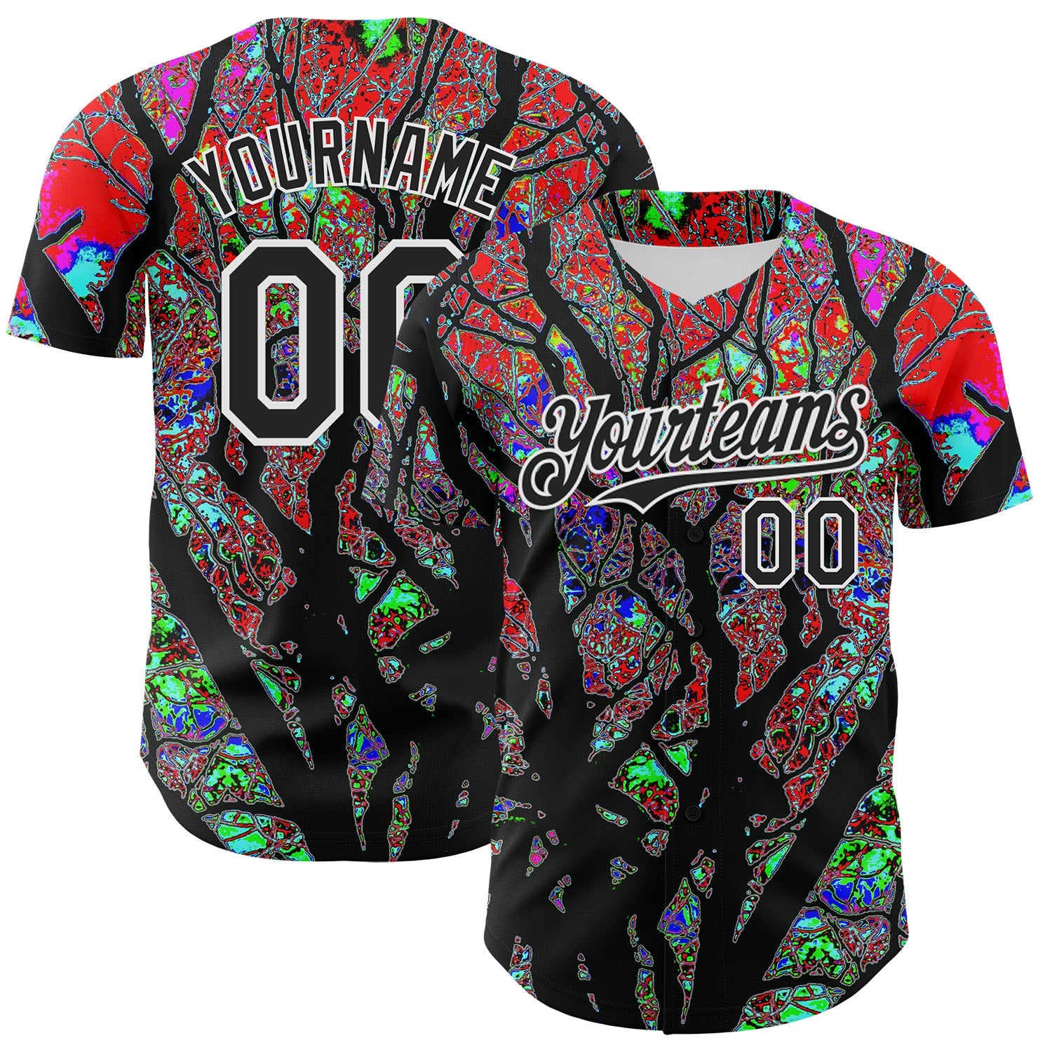 Custom Black White 3D Pattern Design Rave Psychedelic Tree Authentic Baseball Jersey - Sky-Custom