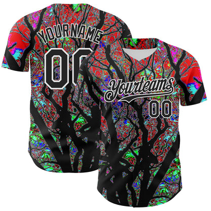Custom Black White 3D Pattern Design Rave Psychedelic Tree Authentic Baseball Jersey - Sky-Custom