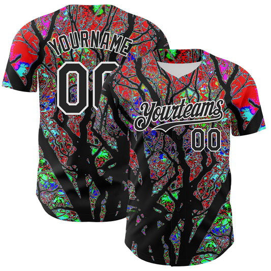Custom Black White 3D Pattern Design Rave Psychedelic Tree Authentic Baseball Jersey - Sky-Custom