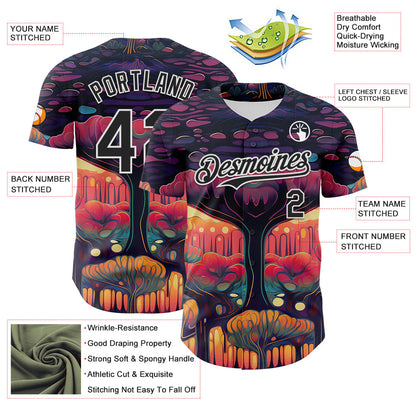 Custom Black White 3D Pattern Design Rave Psychedelic Forest Authentic Baseball Jersey - Sky-Custom