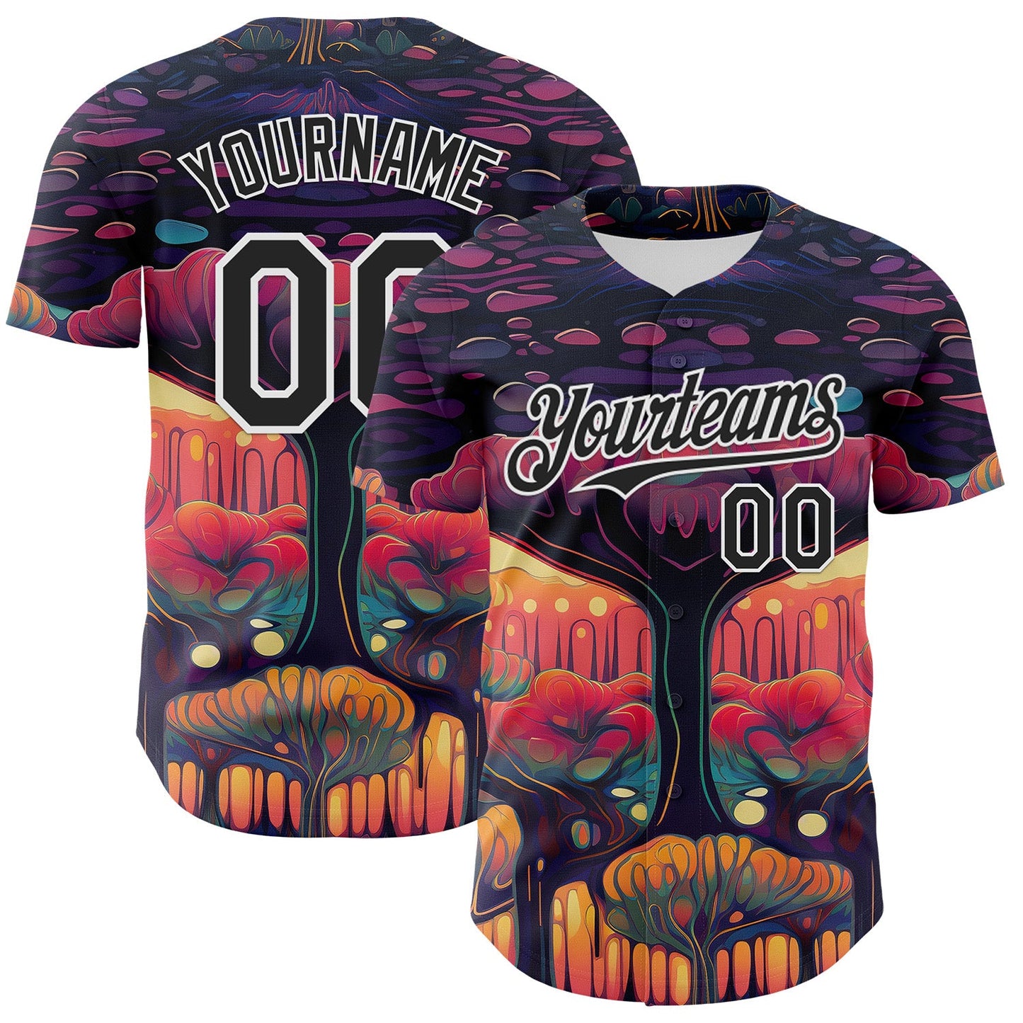 Custom Black White 3D Pattern Design Rave Psychedelic Forest Authentic Baseball Jersey - Sky-Custom