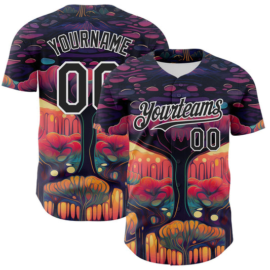 Custom Black White 3D Pattern Design Rave Psychedelic Forest Authentic Baseball Jersey - Sky-Custom