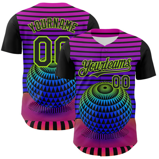 Custom Black Neon Green 3D Pattern Design Rave Psychedelic Geometry Authentic Baseball Jersey - Sky-Custom