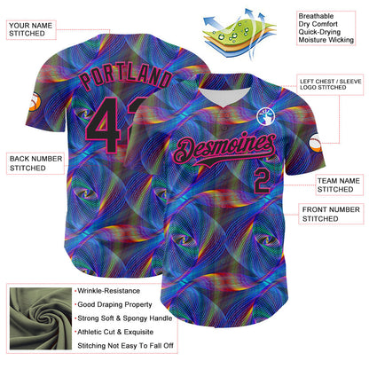 Custom Black Hot Pink 3D Pattern Design Rave Psychedelic Fractal Style Authentic Baseball Jersey - Sky-Custom