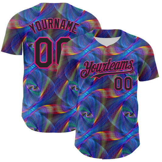 Custom Black Hot Pink 3D Pattern Design Rave Psychedelic Fractal Style Authentic Baseball Jersey - Sky-Custom