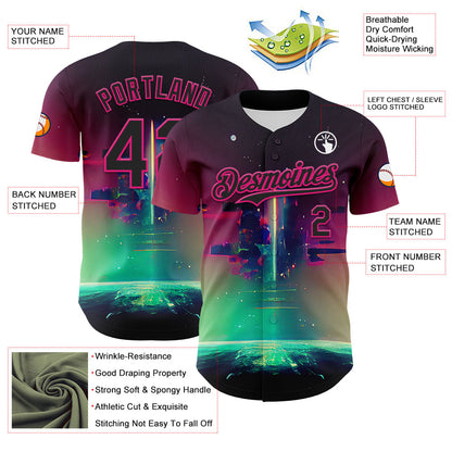Custom Black Hot Pink 3D Pattern Design Rave Psychedelic Universe Authentic Baseball Jersey - Sky-Custom