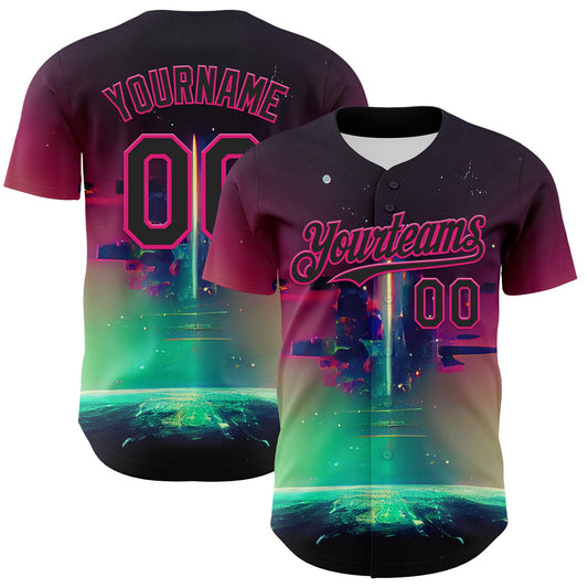 Custom Black Hot Pink 3D Pattern Design Rave Psychedelic Universe Authentic Baseball Jersey - Sky-Custom