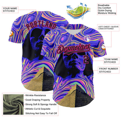 Custom Purple Black-Hot Pink 3D Pattern Design Rave Psychedelic Fluid Art Pyramid Authentic Baseball Jersey - Sky-Custom