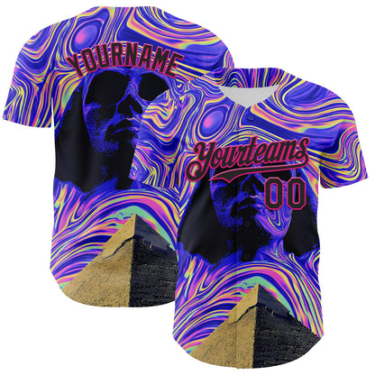Custom Purple Black-Hot Pink 3D Pattern Design Rave Psychedelic Fluid Art Pyramid Authentic Baseball Jersey - Sky-Custom