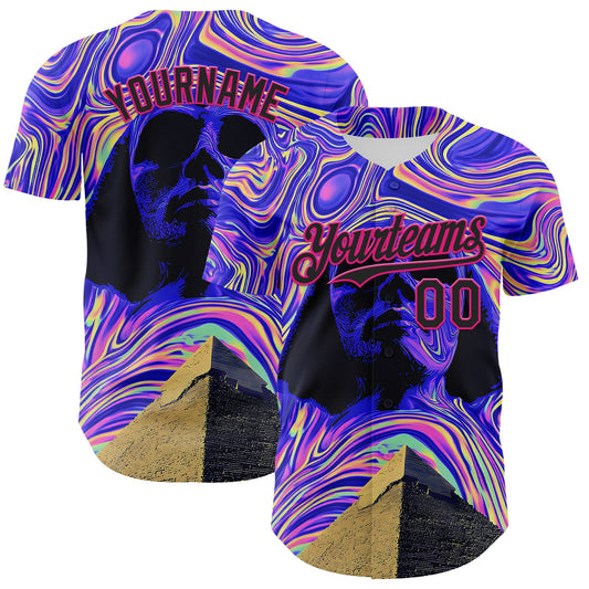 Custom Purple Black-Hot Pink 3D Pattern Design Rave Psychedelic Fluid Art Pyramid Authentic Baseball Jersey - Sky-Custom