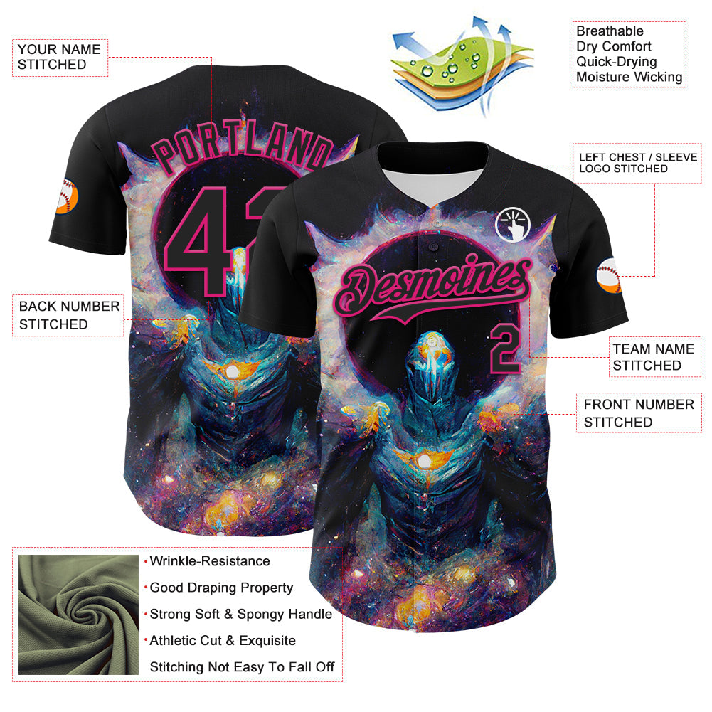 Custom Black Hot Pink 3D Pattern Design Rave Psychedelic Alien Authentic Baseball Jersey - Sky-Custom