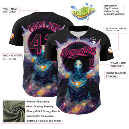 Custom Black Hot Pink 3D Pattern Design Rave Psychedelic Alien Authentic Baseball Jersey - Sky-Custom