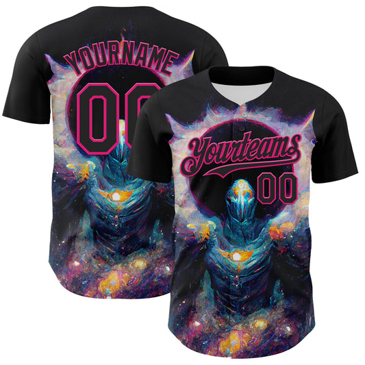 Custom Black Hot Pink 3D Pattern Design Rave Psychedelic Alien Authentic Baseball Jersey - Sky-Custom
