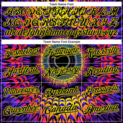 Custom Black Light Yellow 3D Pattern Design Rave Psychedelic Fractal Style Authentic Baseball Jersey - Sky-Custom