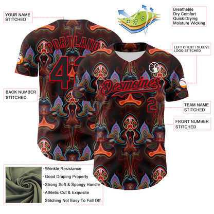 Custom Brown Black-Fire Red 3D Pattern Design Rave Psychedelic Fluid Art Authentic Baseball Jersey - Sky-Custom