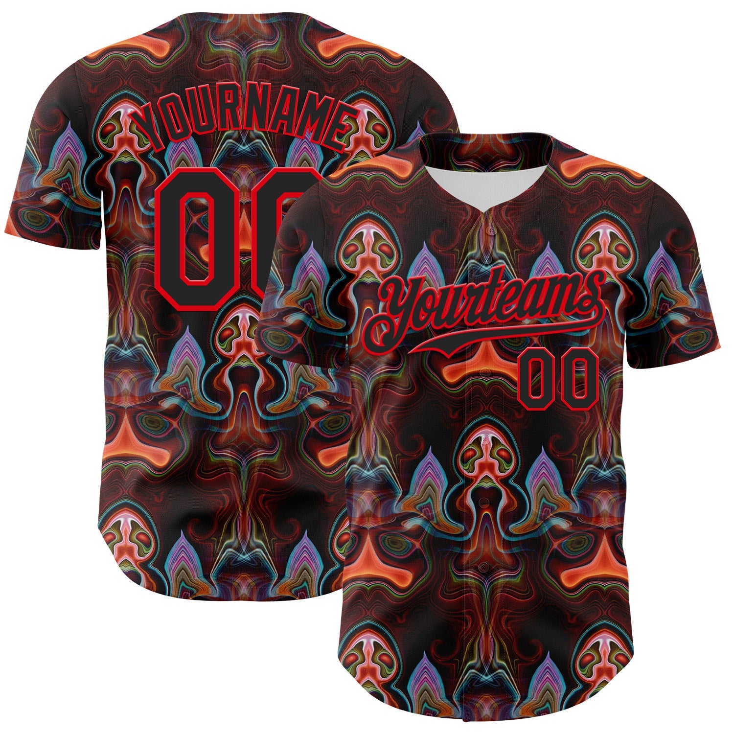 Custom Brown Black-Fire Red 3D Pattern Design Rave Psychedelic Fluid Art Authentic Baseball Jersey - Sky-Custom