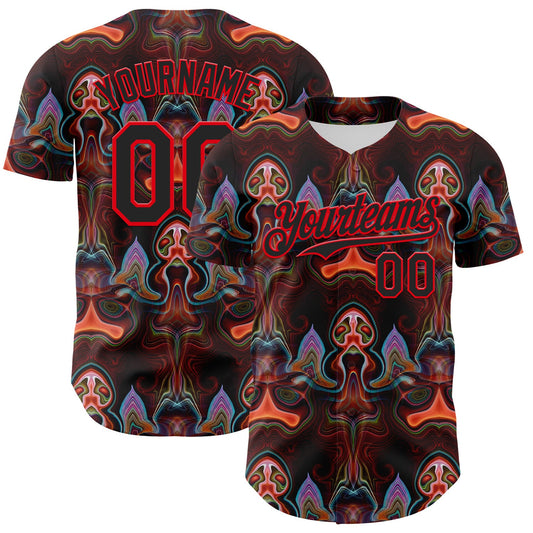 Custom Brown Black-Fire Red 3D Pattern Design Rave Psychedelic Fluid Art Authentic Baseball Jersey - Sky-Custom