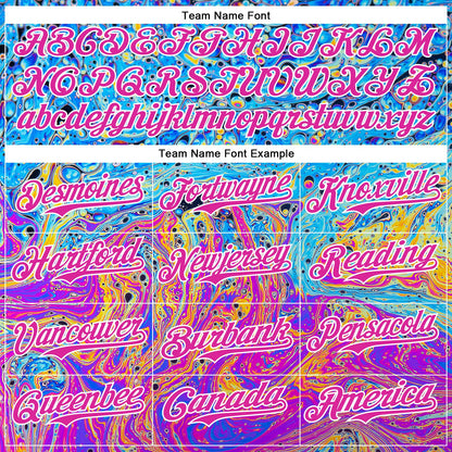 Custom Electric Blue Deep Pink-White 3D Pattern Design Rave Psychedelic Fluid Art Authentic Baseball Jersey - Sky-Custom